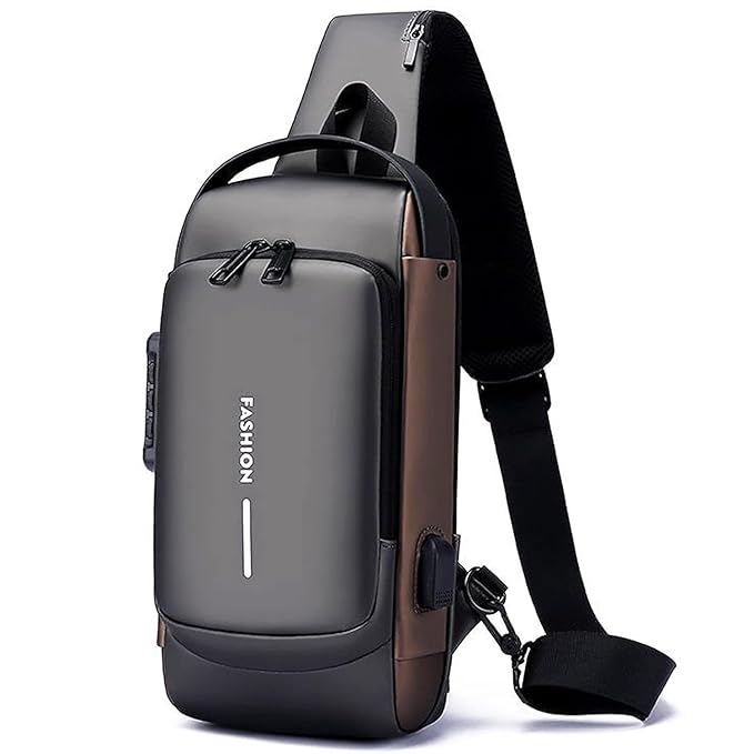 Anti-Theft Crossbody Sling Bag with USB Charging Port – Multi-Compartment Travel Chest Bag for Men & Women