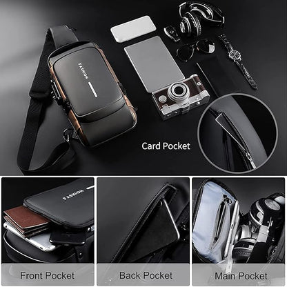 Anti-Theft Crossbody Sling Bag with USB Charging Port – Multi-Compartment Travel Chest Bag for Men & Women