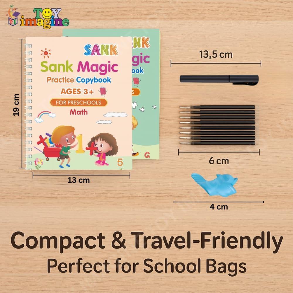 Sank Magic Practice Copybook Set for Kids (4 Books + Pen + Grip + 10 Refills) - Reusable Handwriting Improvement Workbook for Preschool, Nursery & Early Learning