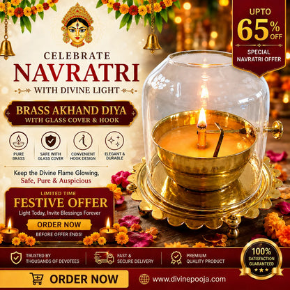 Akhand Diya with Adjustable Wick & Glass | Premium Brass Oil Lamp for Pooja, Mandir & Home Décor