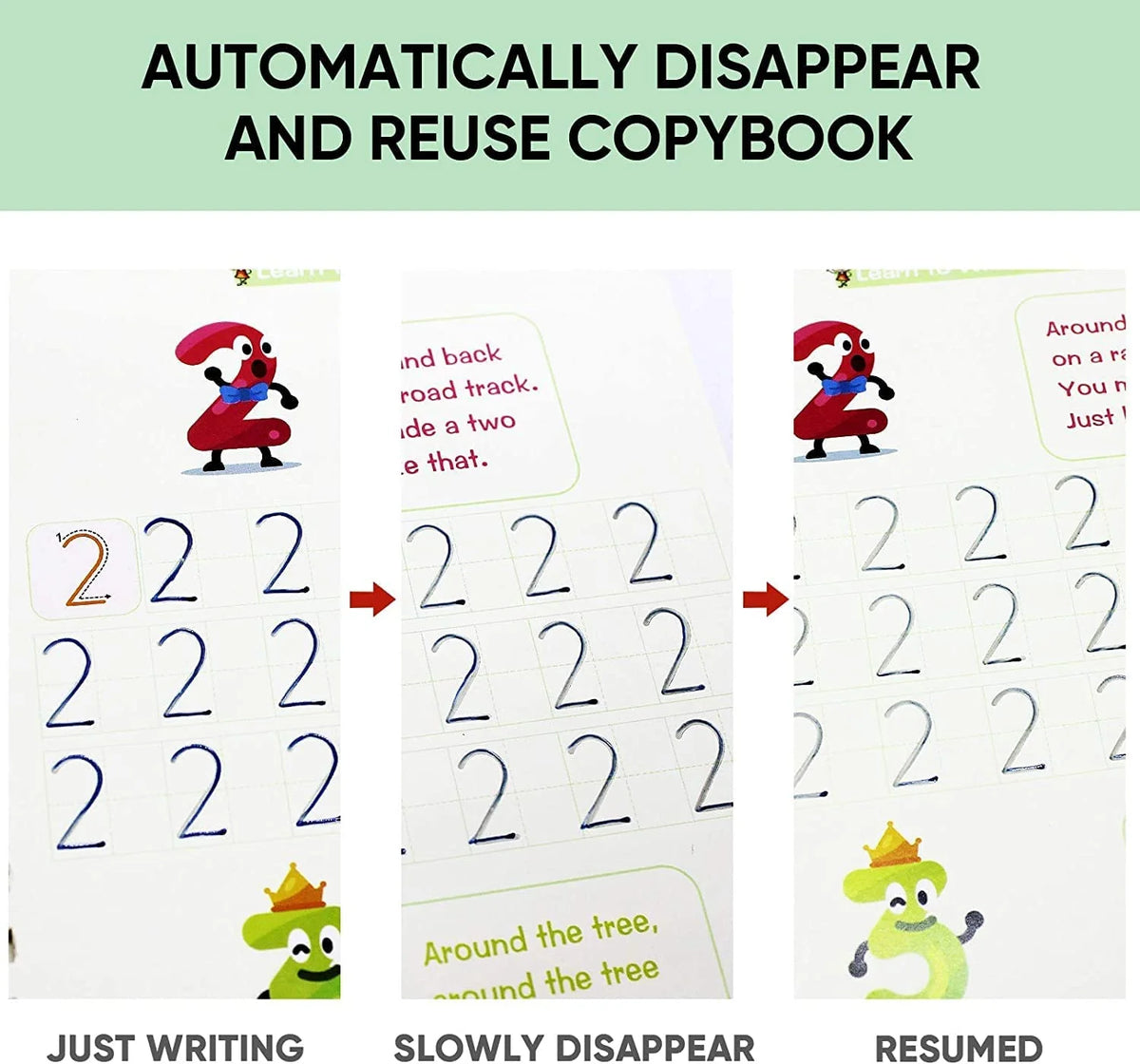 Sank Magic Practice Copybook Set for Kids (4 Books + Pen + Grip + 10 Refills) - Reusable Handwriting Improvement Workbook for Preschool, Nursery & Early Learning