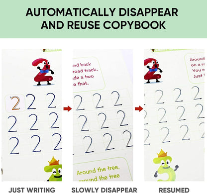 Sank Magic Practice Copybook Set for Kids (4 Books + Pen + Grip + 10 Refills) - Reusable Handwriting Improvement Workbook for Preschool, Nursery & Early Learning