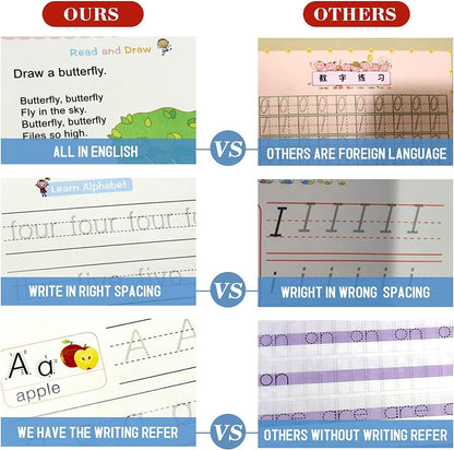 Sank Magic Practice Copybook Set for Kids (4 Books + Pen + Grip + 10 Refills) - Reusable Handwriting Improvement Workbook for Preschool, Nursery & Early Learning