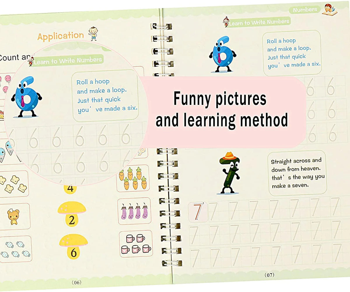 Sank Magic Practice Copybook Set for Kids (4 Books + Pen + Grip + 10 Refills) - Reusable Handwriting Improvement Workbook for Preschool, Nursery & Early Learning